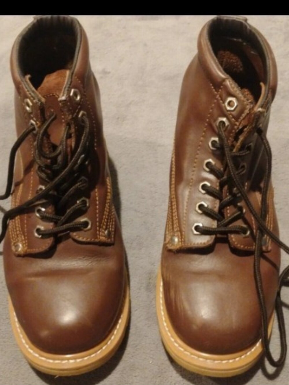 BBC Mens Leather Work Boots Brown Oil Resistant Lug Sole Lace Up - 9D